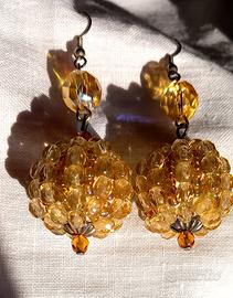 Orecchini Vintage Ambrato sfere intrecciate a mano