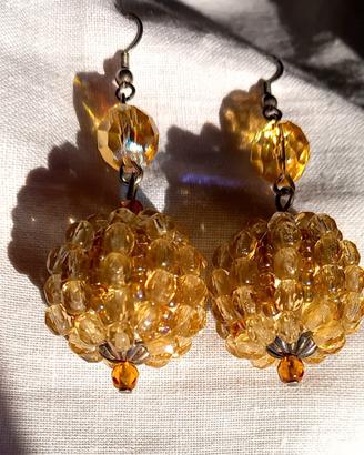 Orecchini Vintage Ambrato sfere intrecciate a mano