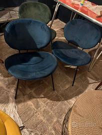 3 poltroncine in velluto design 2 blu + 1 verde