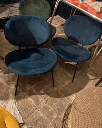 3 poltroncine in velluto design 2 blu + 1 verde
