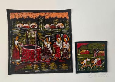 Set 2 Quadri Batik Vintage Arazzi Etnici Artigiana