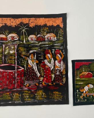 Set 2 Quadri Batik Vintage Arazzi Etnici Artigiana