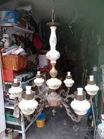 Lampadario vintage ottone/ceramica 