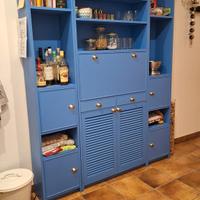 credenza vintage, blu, in legno 