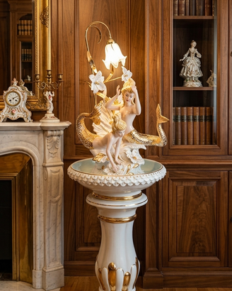 Splendida Fontana con Lampada in Porcellana di Cap
