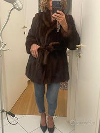 Giacca visone marrone con cintura con
