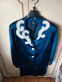 Ferò Abito Cerimonia Blu Elegante Giacca Gonna
