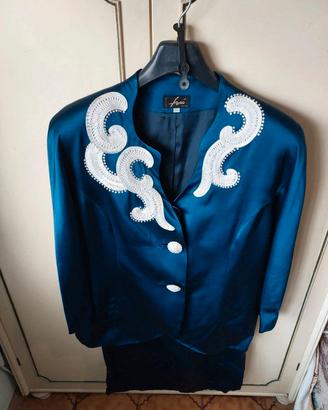 Ferò Abito Cerimonia Blu Elegante Giacca Gonna