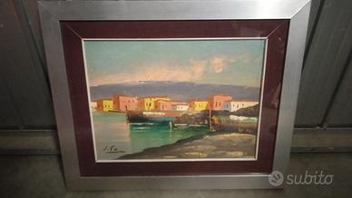 quadro case scogliera sul mare con firma 51 per 42