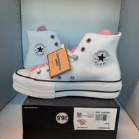 converse all star platform pelle bianca rosa 36,5