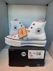 converse all star platform pelle bianca rosa 36,5