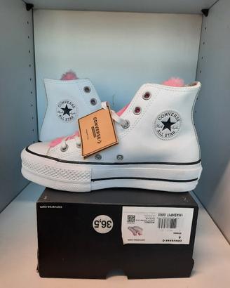 converse all star platform pelle bianca rosa 36,5