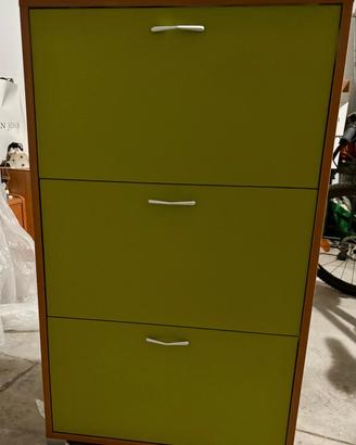 scarpiera in legno verde e ciliegio 3 ante 