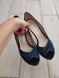 Scarpe italiane blu raso cerimonia 37 nuove 