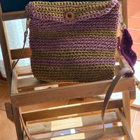 Borsa a tracolla rigata rosa e senape