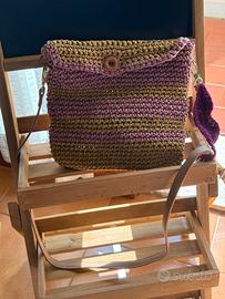 Borsa a tracolla rigata rosa e senape