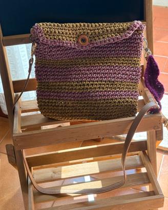 Borsa a tracolla rigata rosa e senape