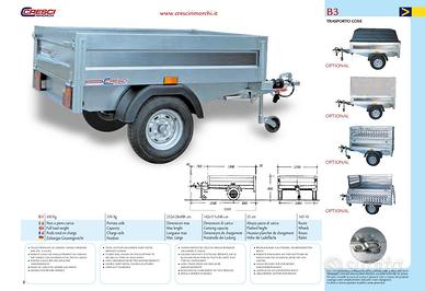 Rimorchio Cresci B3 450 Kg cm142x111x34H con freni