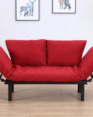 Divano Letto in Tessuto di Lino Rosso