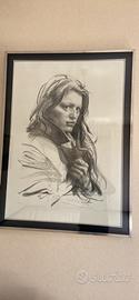Litografia di Pietro Annigoni, volto femminile.