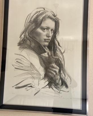 Litografia di Pietro Annigoni, volto femminile.