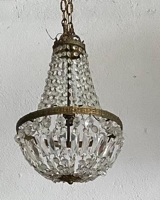 Lampadario a sospensione in vetro e ottone