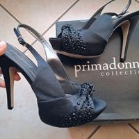 Sandali con plateau e strass neri Primadonna