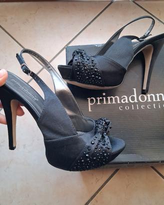 Sandali con plateau e strass neri Primadonna