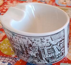 Portacenere in porcellana ovale paesaggio urbano