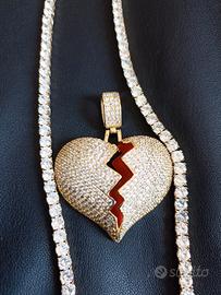 collana tennis + ciondolo cuore spezzato