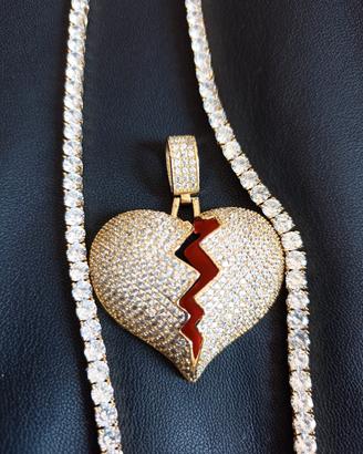 collana tennis + ciondolo cuore spezzato