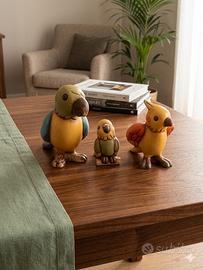 **Set di 3 Statuette Originali Thun - Pappagalli e