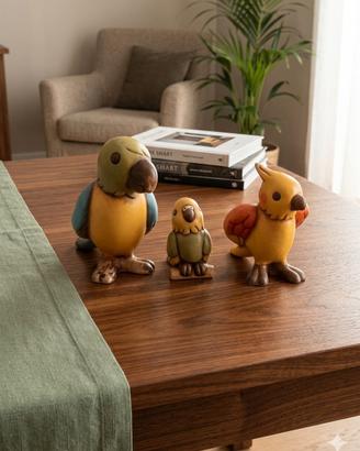**Set di 3 Statuette Originali Thun - Pappagalli e