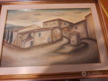 Quadro olio rffigurante 'Un Borgo' dim 75x55
