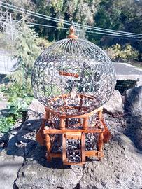 Voliera vintage in ulivo e metallo 