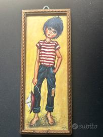 Quadretto vintage F. Idylle bambino con barchetta