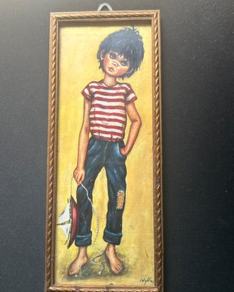 Quadretto vintage F. Idylle bambino con barchetta