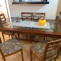 Tavolo in noce e cristallo con 6 sedie