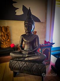 Statua Buddha Meditazione Legno Scolpito 55 cm