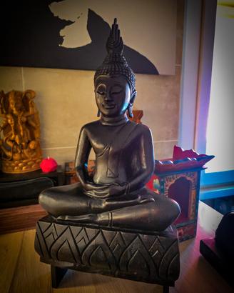 Statua Buddha Meditazione Legno Scolpito 55 cm