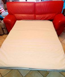 Divano letto in pelle rosso