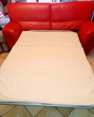 Divano letto in pelle rosso