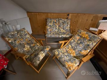 Divano 2 posti e 2 poltrone legno imbottite