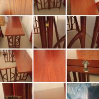 Tavolo apribile a libro in legno e giunco