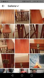 Tavolo apribile a libro in legno e giunco