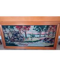 Quadro antico vintage con ricamo anni 50