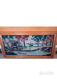 Quadro antico vintage con ricamo anni 50