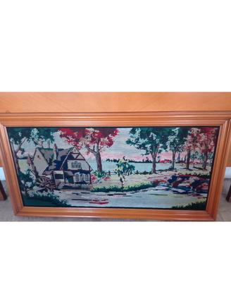 Quadro grande antico vintage con ricamo anni 50