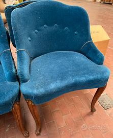 6 Poltroncine anni 50 in velluto blu