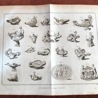 Lampade antiche - incisione Diderot - 1700